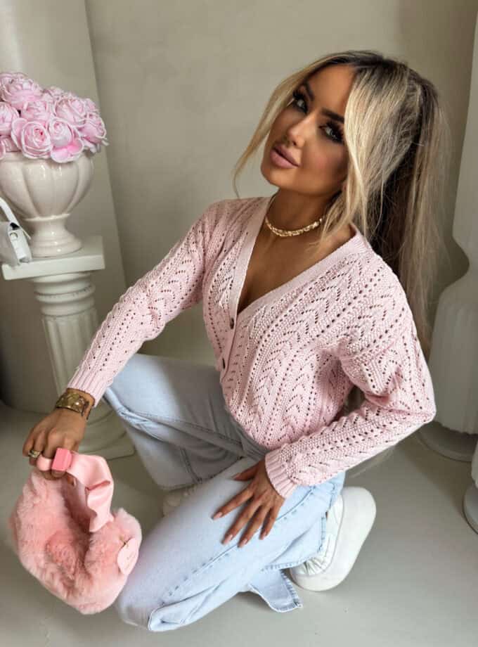 Sweter WOOD – jasny róż