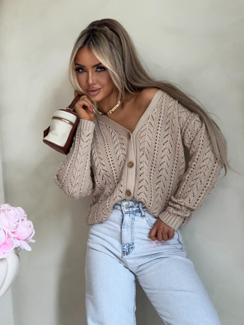 Sweter WOOD – beżowy - obrazek 5