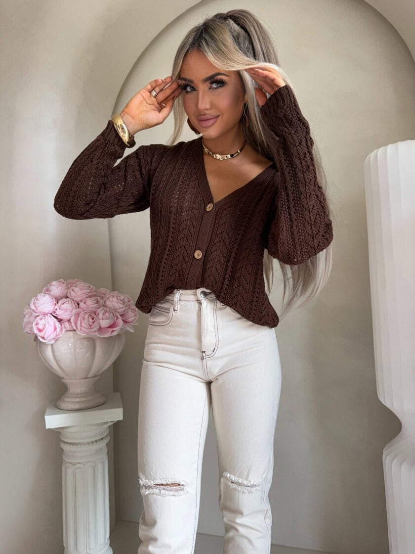 Sweter WOOD – brązowy - obrazek 2