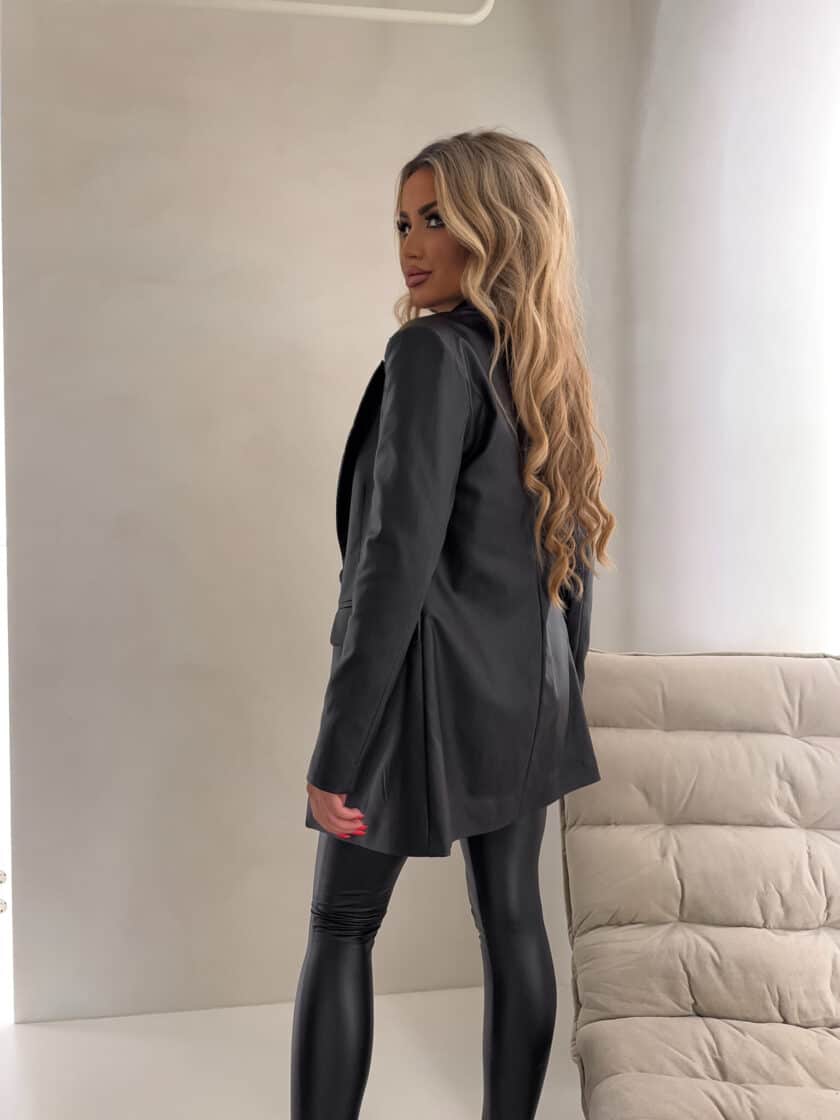 Marynarka LONG woskowana – czarna - obrazek 4