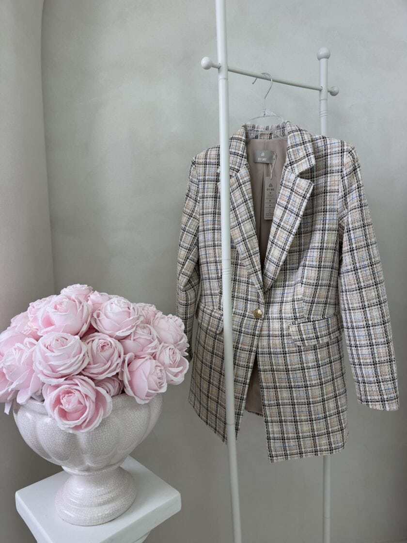 Marynarka LONG krata – beżowa - obrazek 3