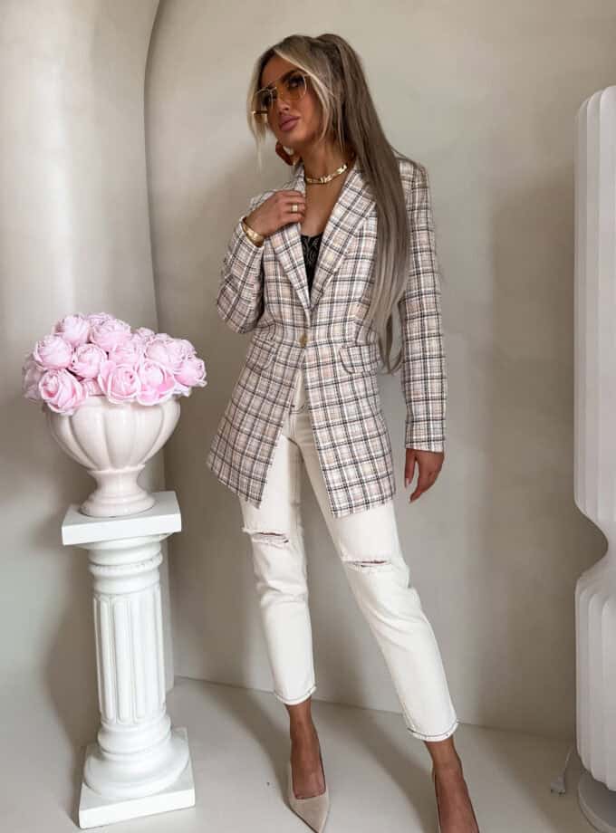 Marynarka LONG krata – beżowa