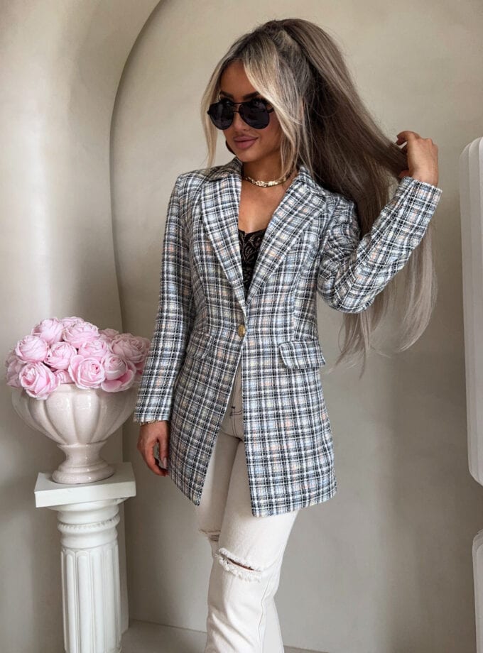 Marynarka LONG krata – szara