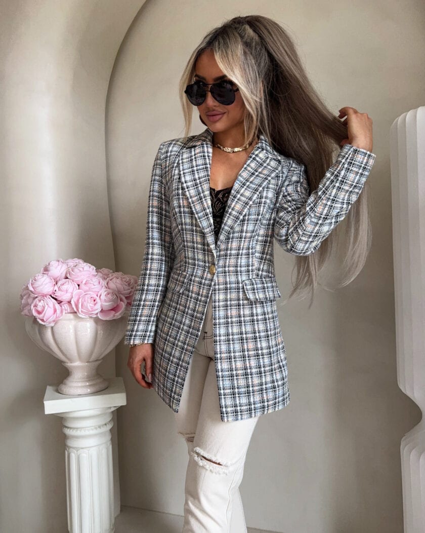 Marynarka LONG krata – szara