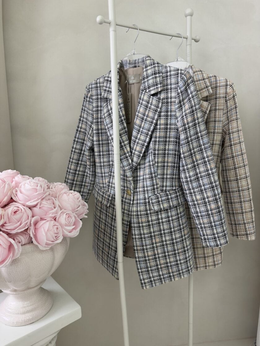 Marynarka LONG krata – szara - obrazek 4