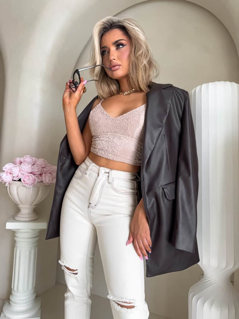 Marynarka LONG woskowana – czekoladowa - obrazek 2