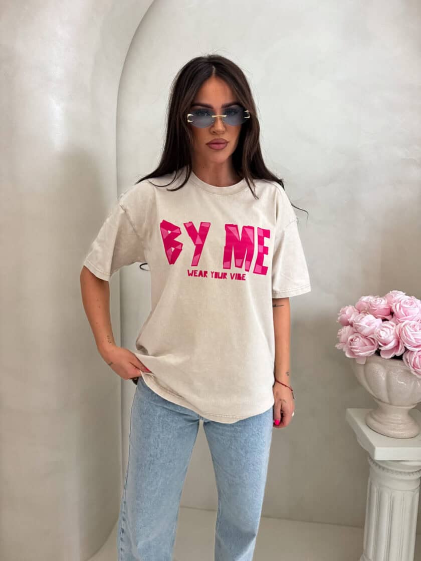 Dekatyzowany t-shirt BALEN - jasny beż