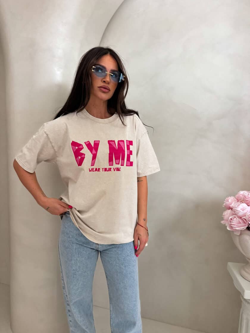 Dekatyzowany t-shirt BALEN - jasny beż - obrazek 12