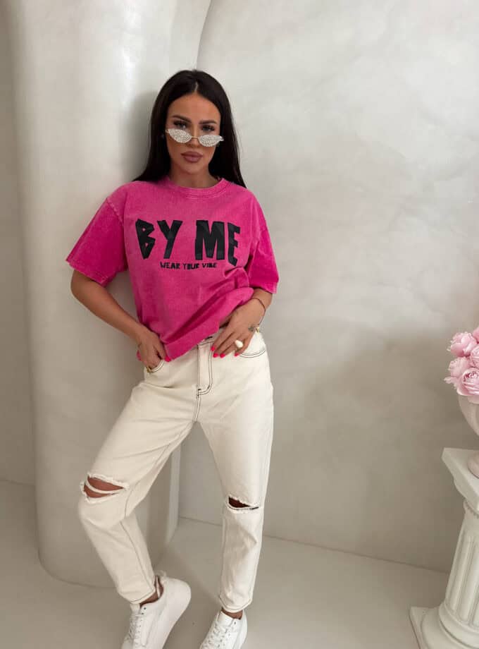 Dekatyzowany t-shirt BALEN - różowy