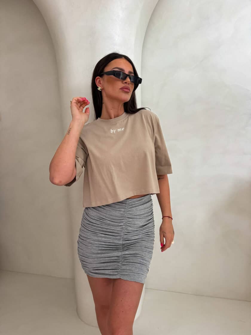 T-shirt pudełkowy ALLO - beżowy - obrazek 4