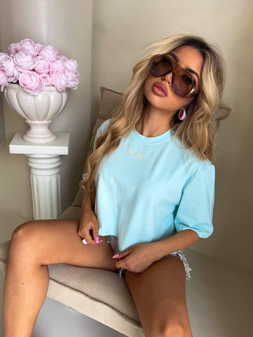 T-shirt pudełkowy ALLO - błękitny - obrazek 2