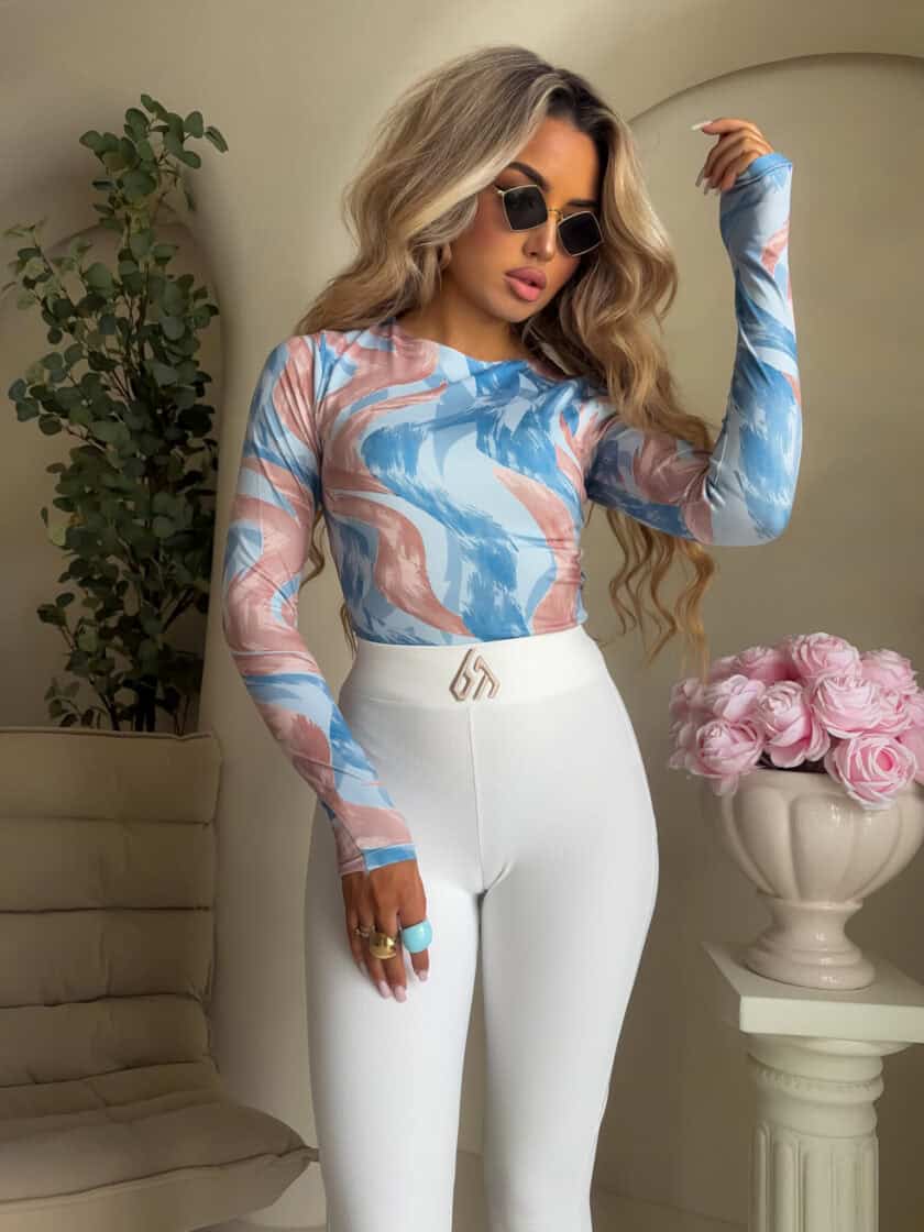 Bluzka LINDA print - niebiesko-beżowa