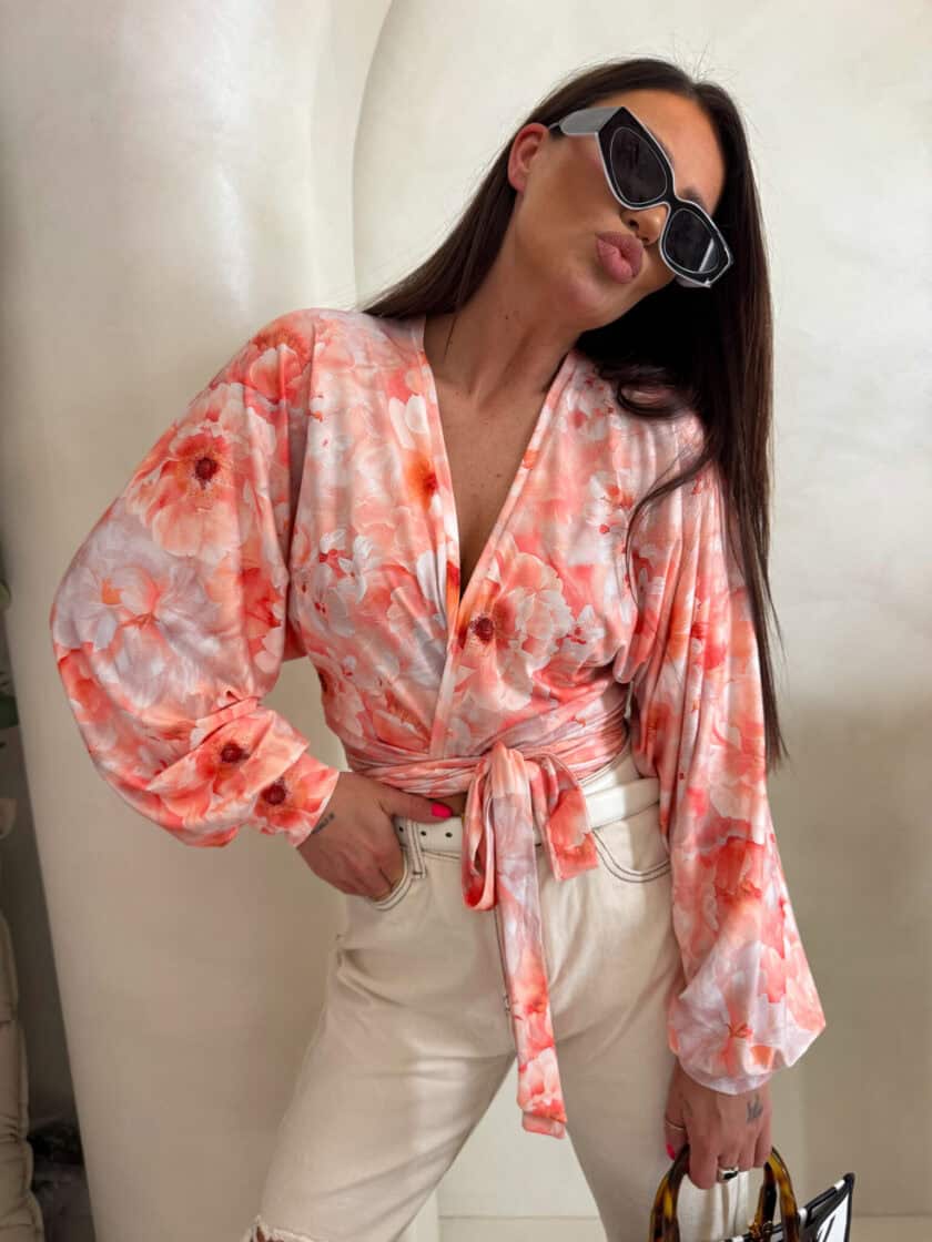 Bluzka KAIRA print piwonia – peach - obrazek 2