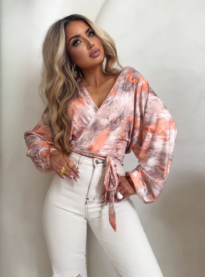 Bluzka KAIRA print ornament – peach