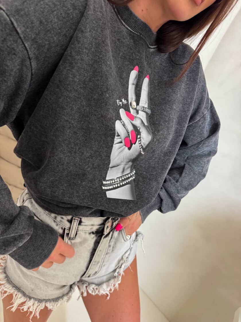 Dekatyzowana bluza HAND - czarna - obrazek 3