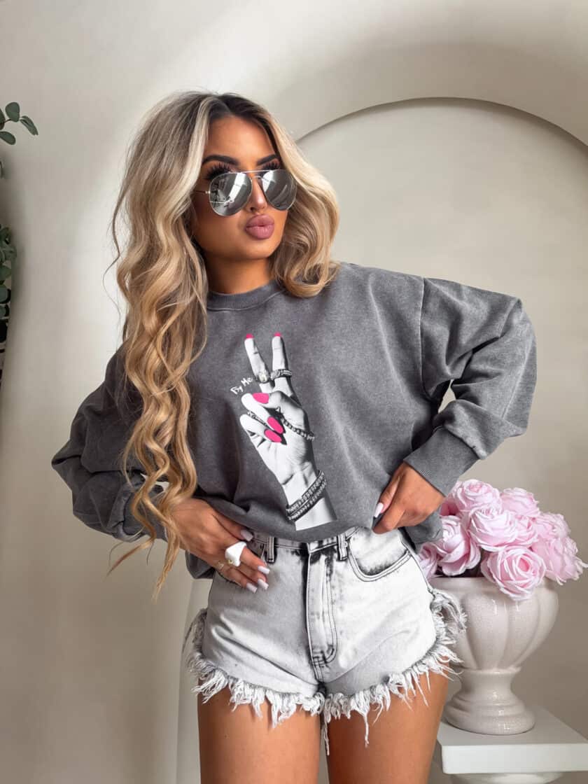 Dekatyzowana bluza HAND - szara - obrazek 2