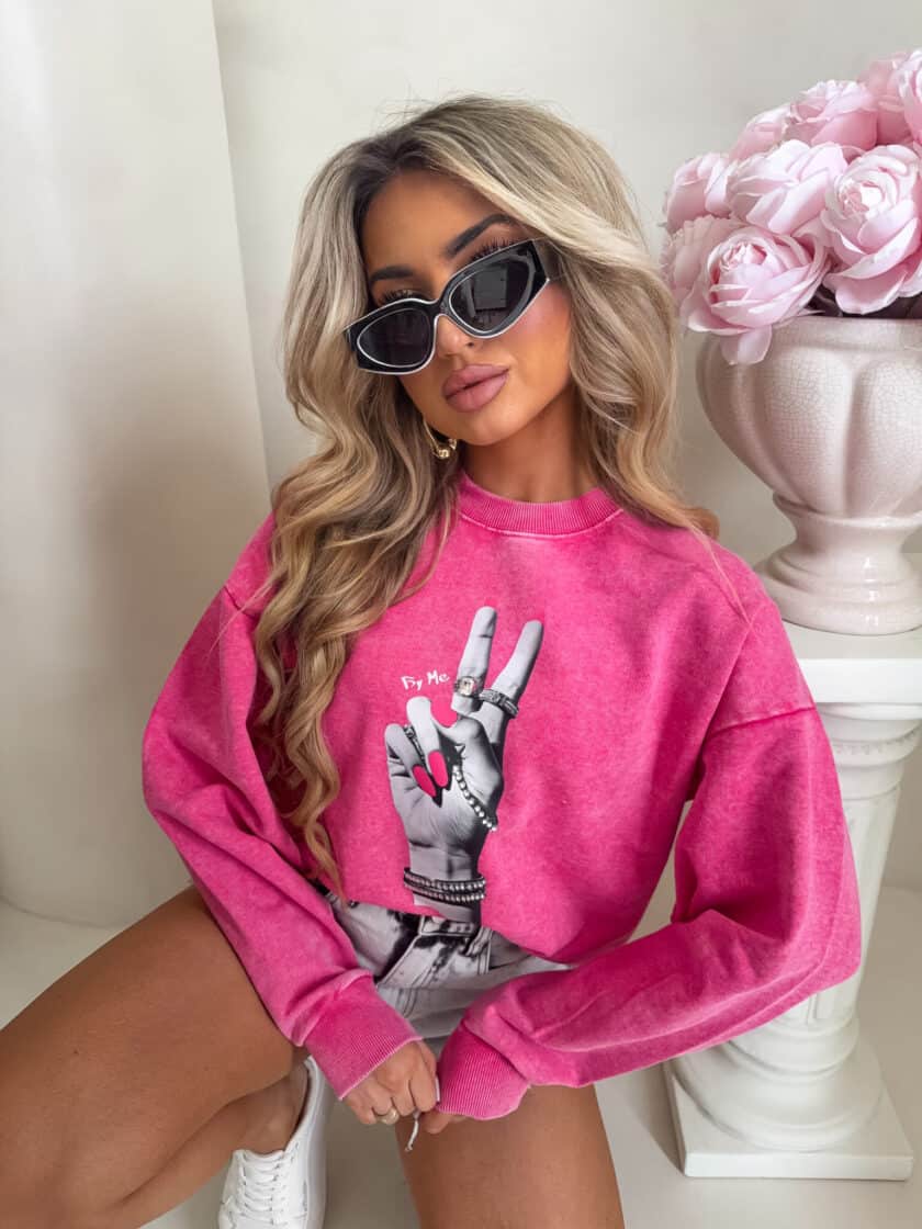 Dekatyzowana bluza HAND - różowa - obrazek 2