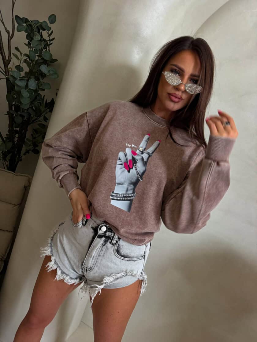 Dekatyzowana bluza HAND - ciemny beż - obrazek 5