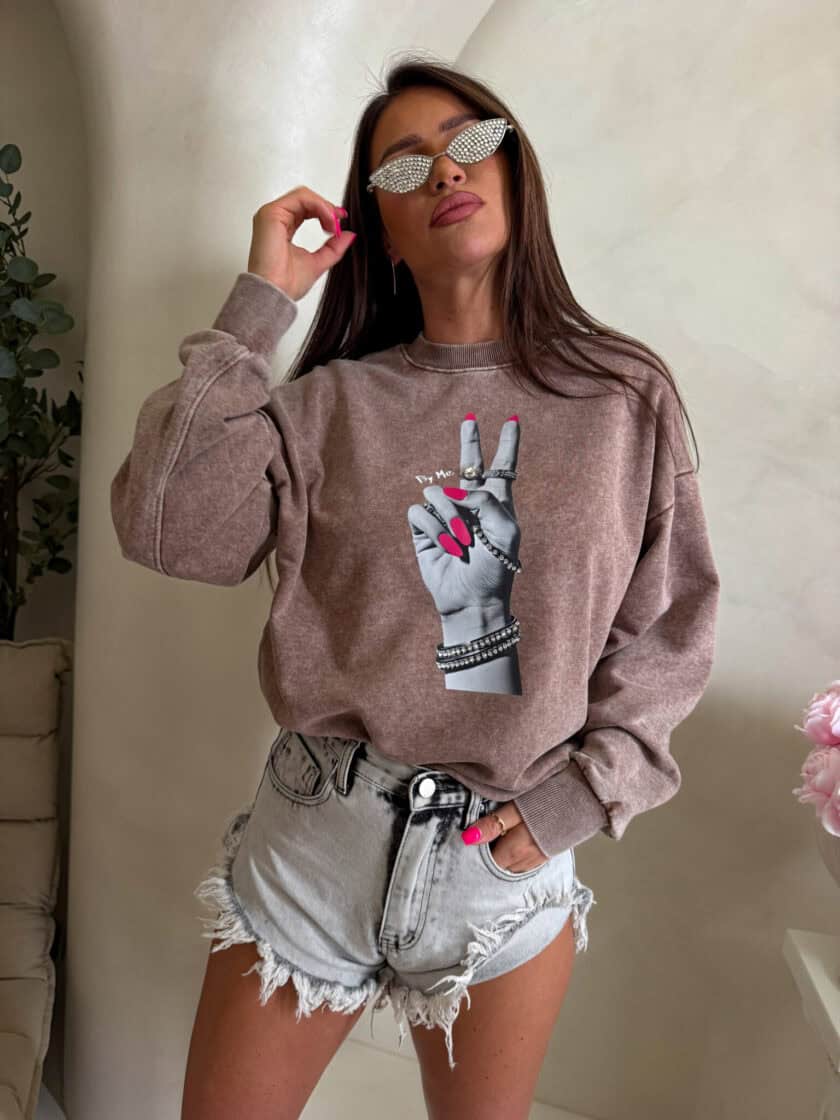 Dekatyzowana bluza HAND - ciemny beż - obrazek 9