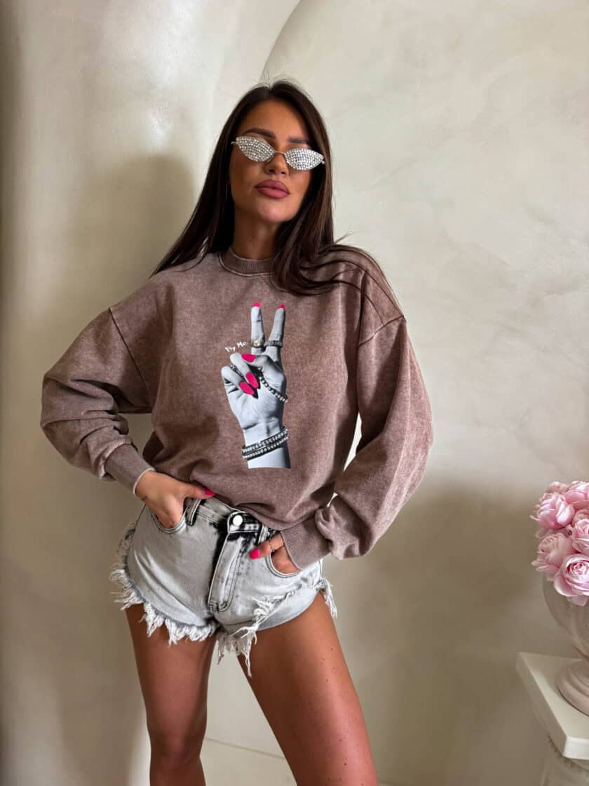 Dekatyzowana bluza HAND - ciemny beż - obrazek 4