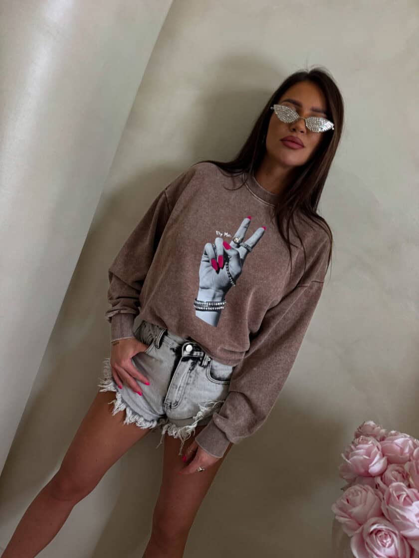 Dekatyzowana bluza HAND - ciemny beż - obrazek 8