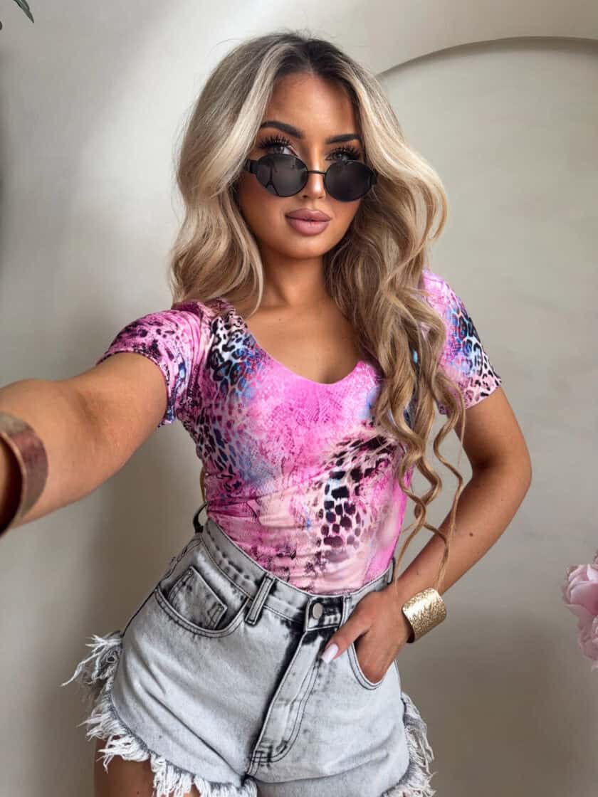 Bluzka UNIQUE print pantera - różowa - obrazek 4