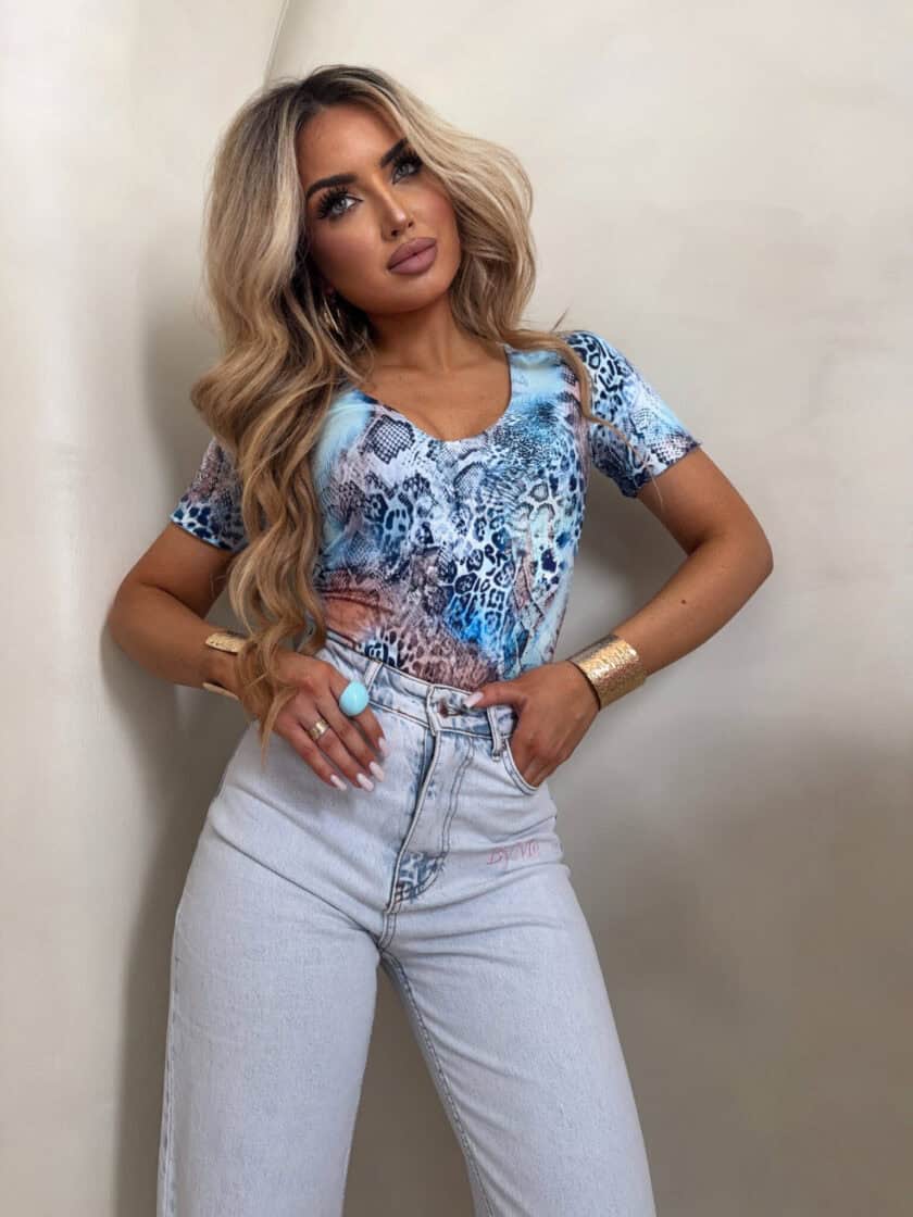 Bluzka UNIQUE print pantera - niebieska - obrazek 3