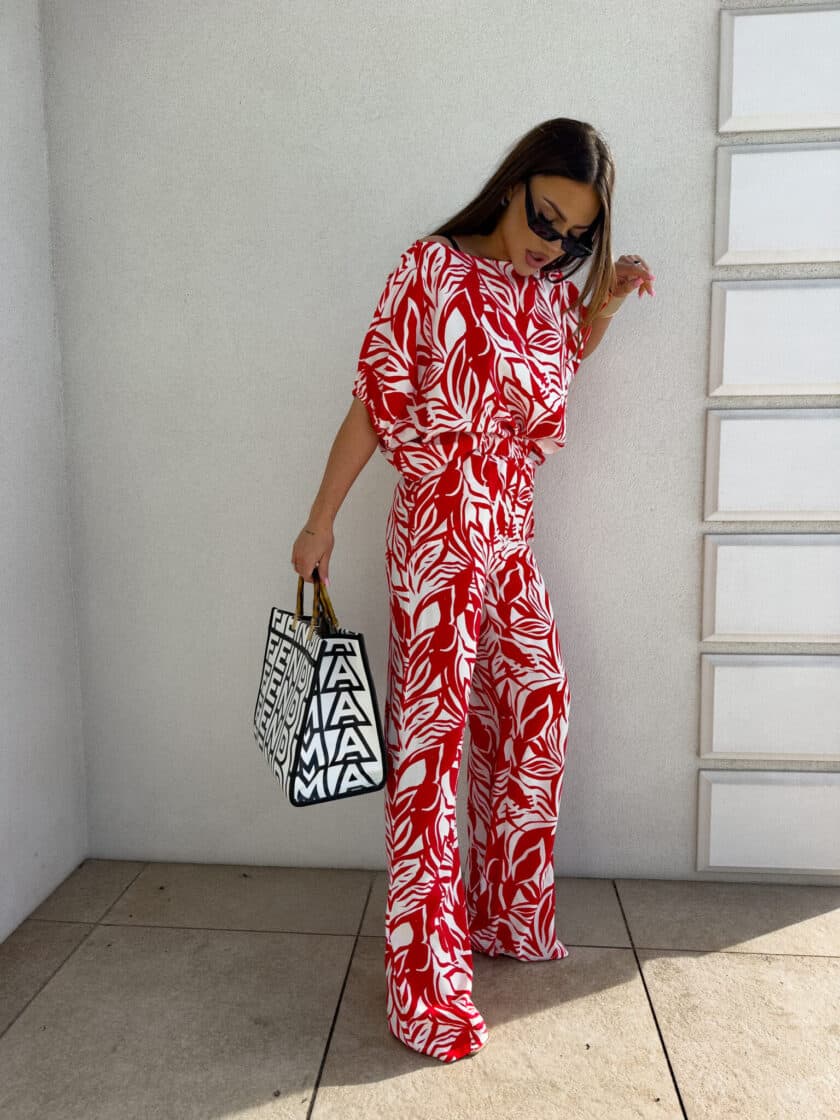 Komplet LUXE print flowers – ecru-czerwony - obrazek 10