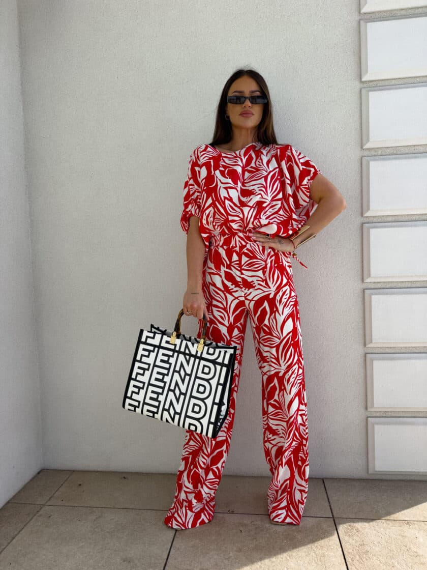 Komplet LUXE print flowers – ecru-czerwony - obrazek 11