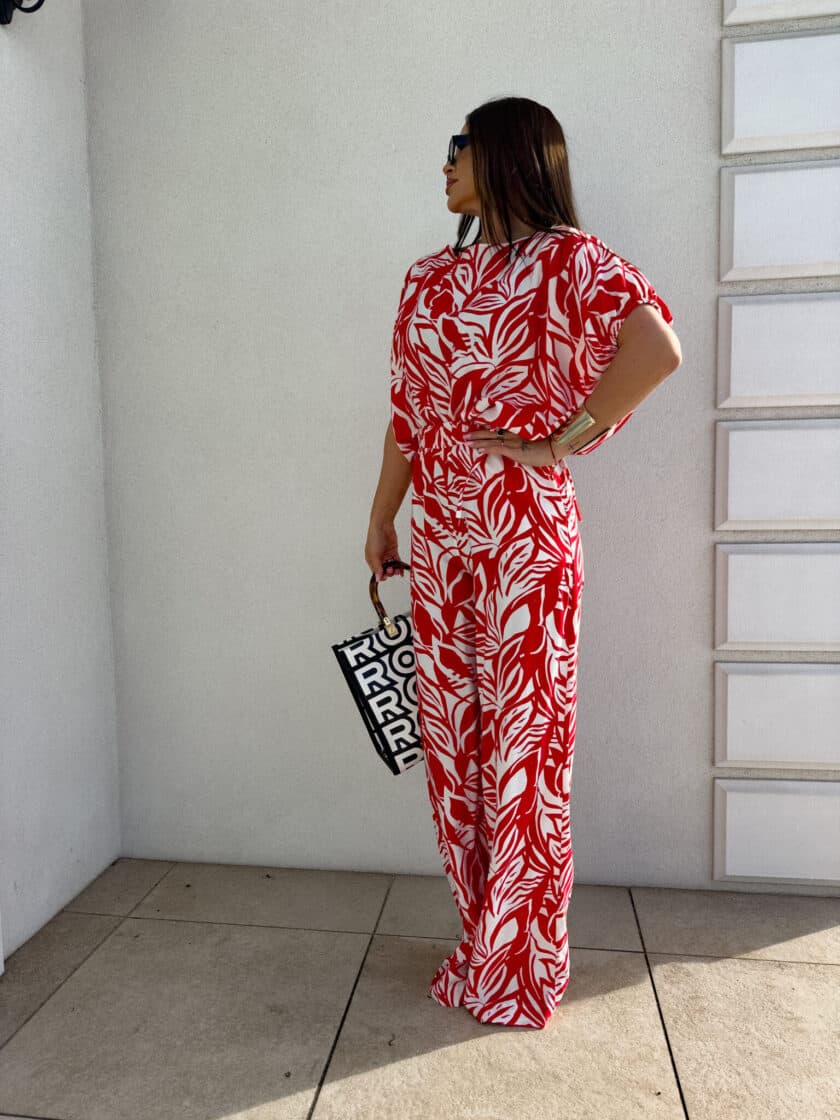 Komplet LUXE print flowers – ecru-czerwony - obrazek 14