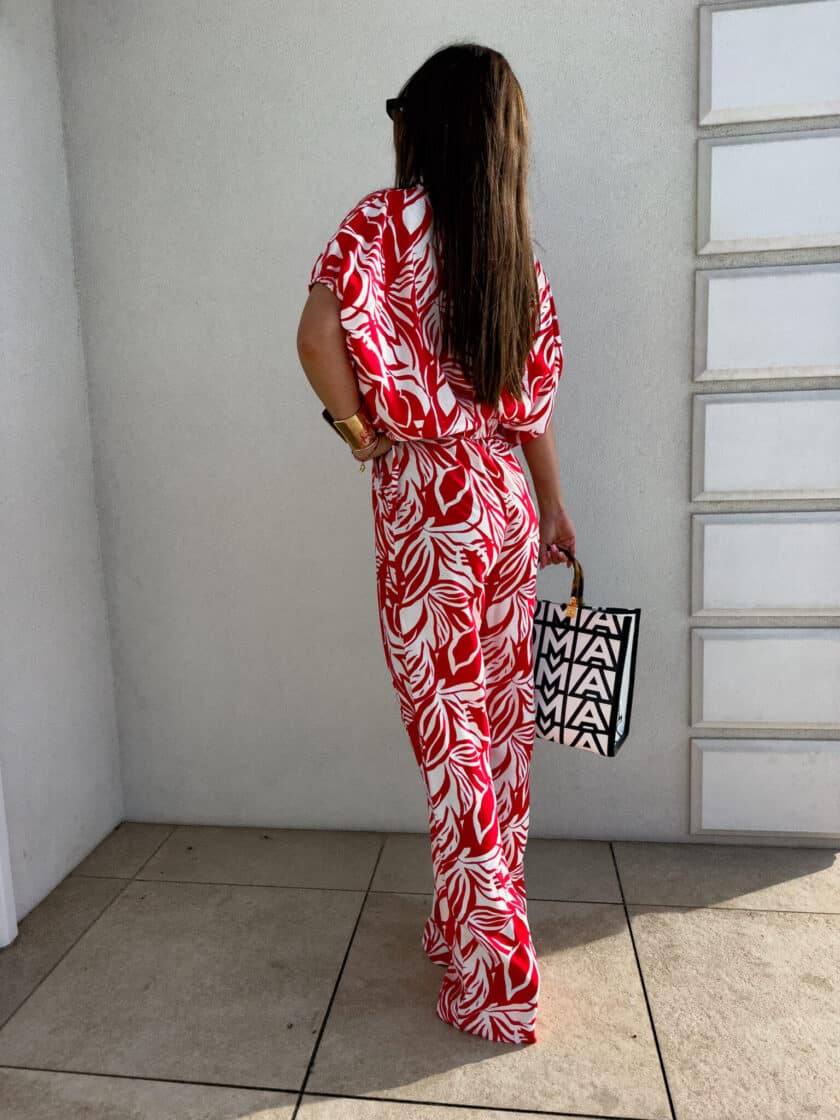 Komplet LUXE print flowers – ecru-czerwony - obrazek 9