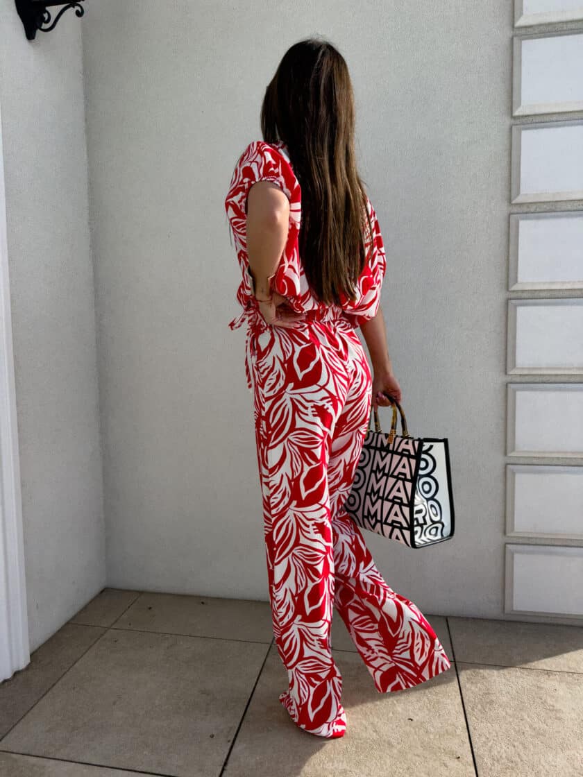 Komplet LUXE print flowers – ecru-czerwony - obrazek 6