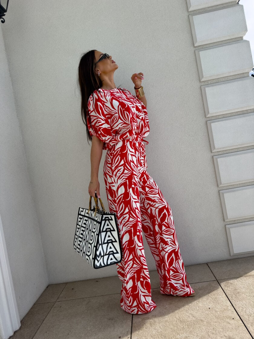 Komplet LUXE print flowers – ecru-czerwony - obrazek 8