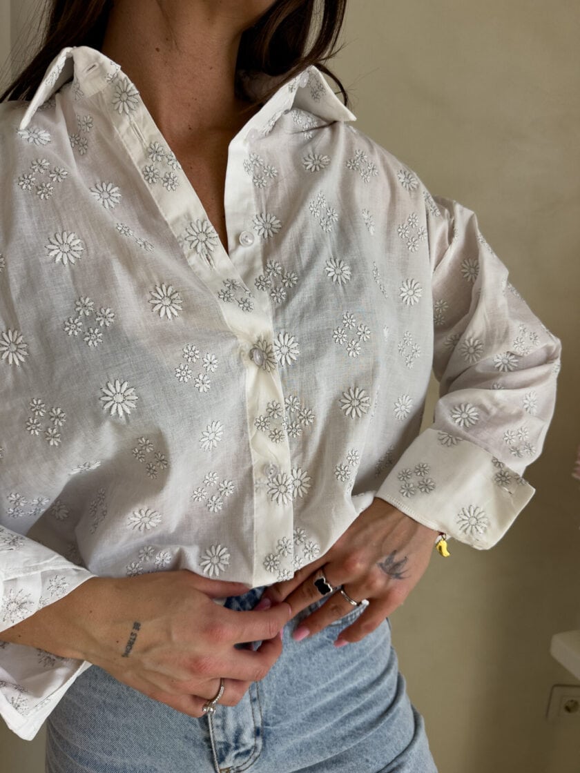 Koszula OVER bawełna kwiatuszki - ecru - obrazek 6