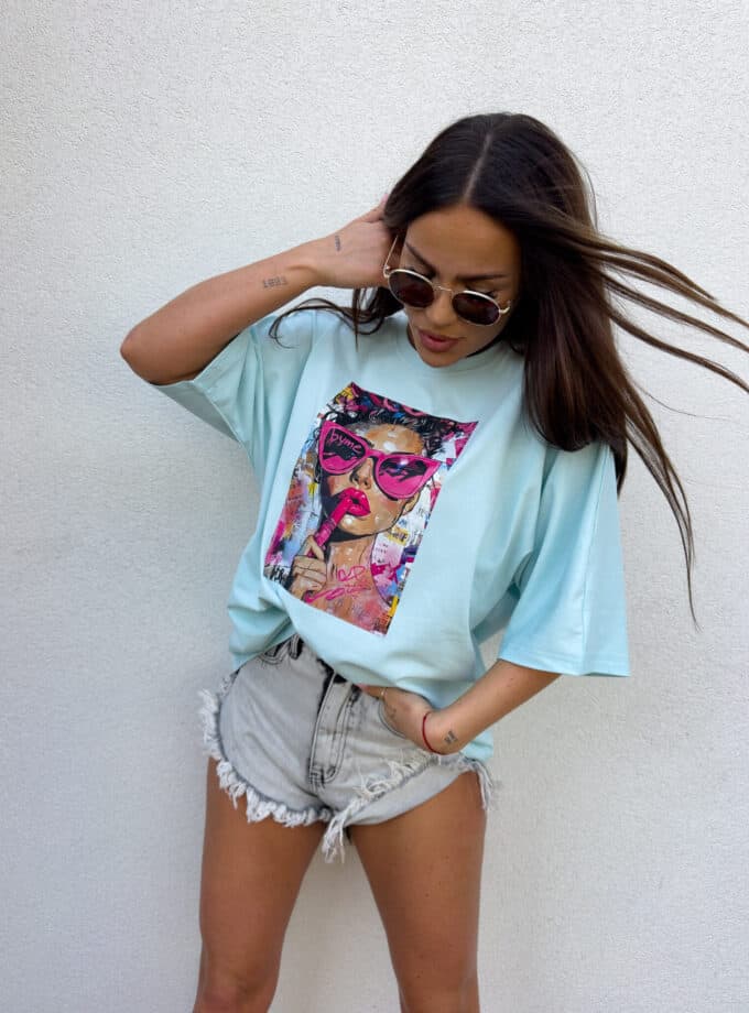 T-shirt PINK - błękitny