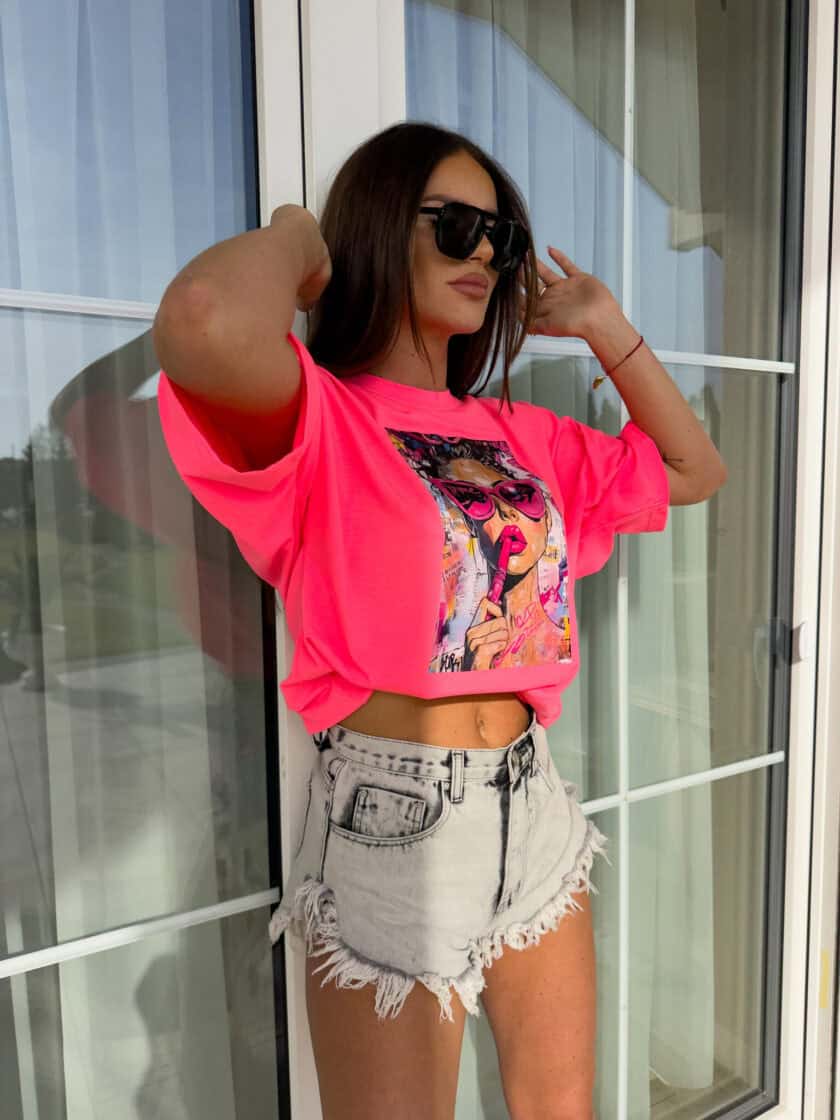 T-shirt PINK - neon róż - obrazek 2