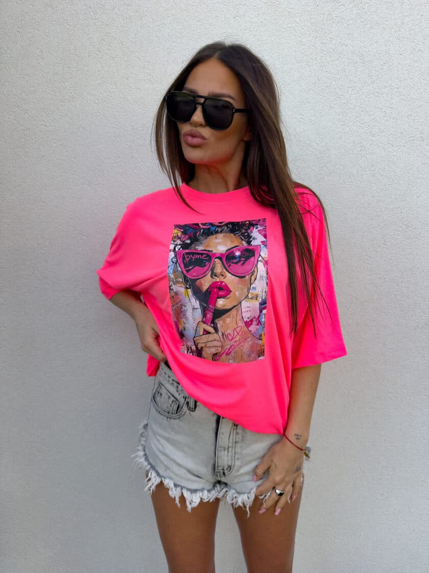 T-shirt PINK - neon róż