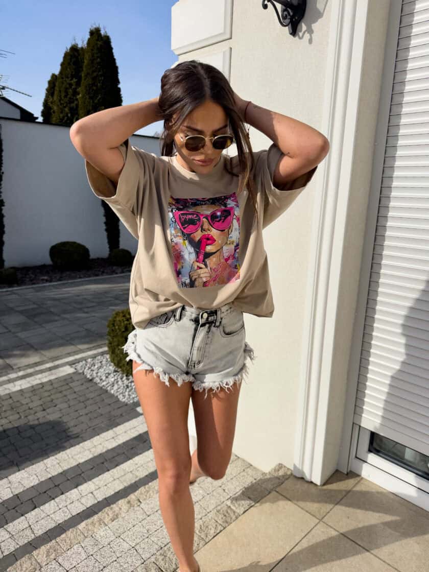 T-shirt PINK - ciemny beż - obrazek 2