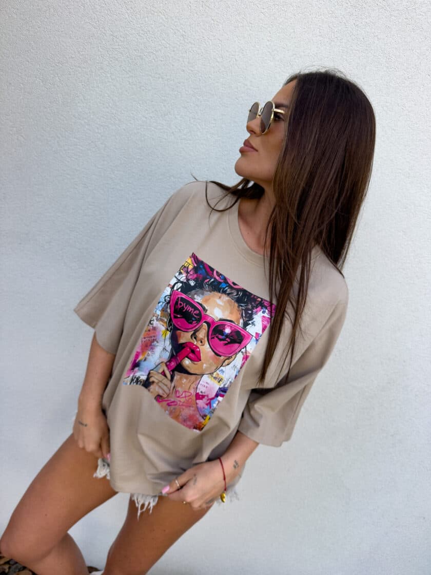 T-shirt PINK - ciemny beż - obrazek 4