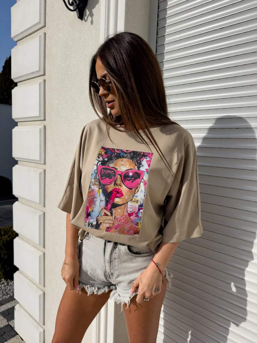 T-shirt PINK - ciemny beż - obrazek 6