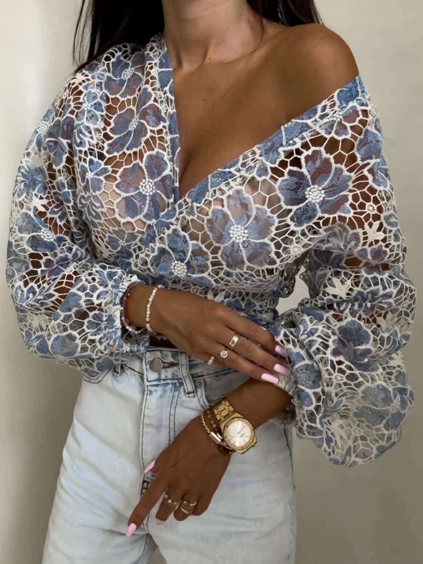 Kimono AŻUROWE  - niebieski