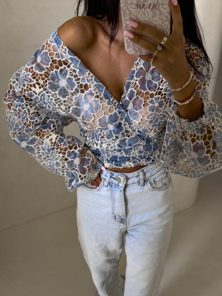 Kimono AŻUROWE  - niebieski - obrazek 3