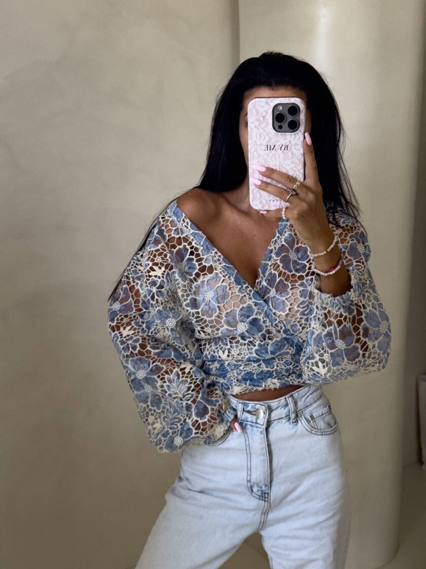 Kimono AŻUROWE  - niebieski - obrazek 2