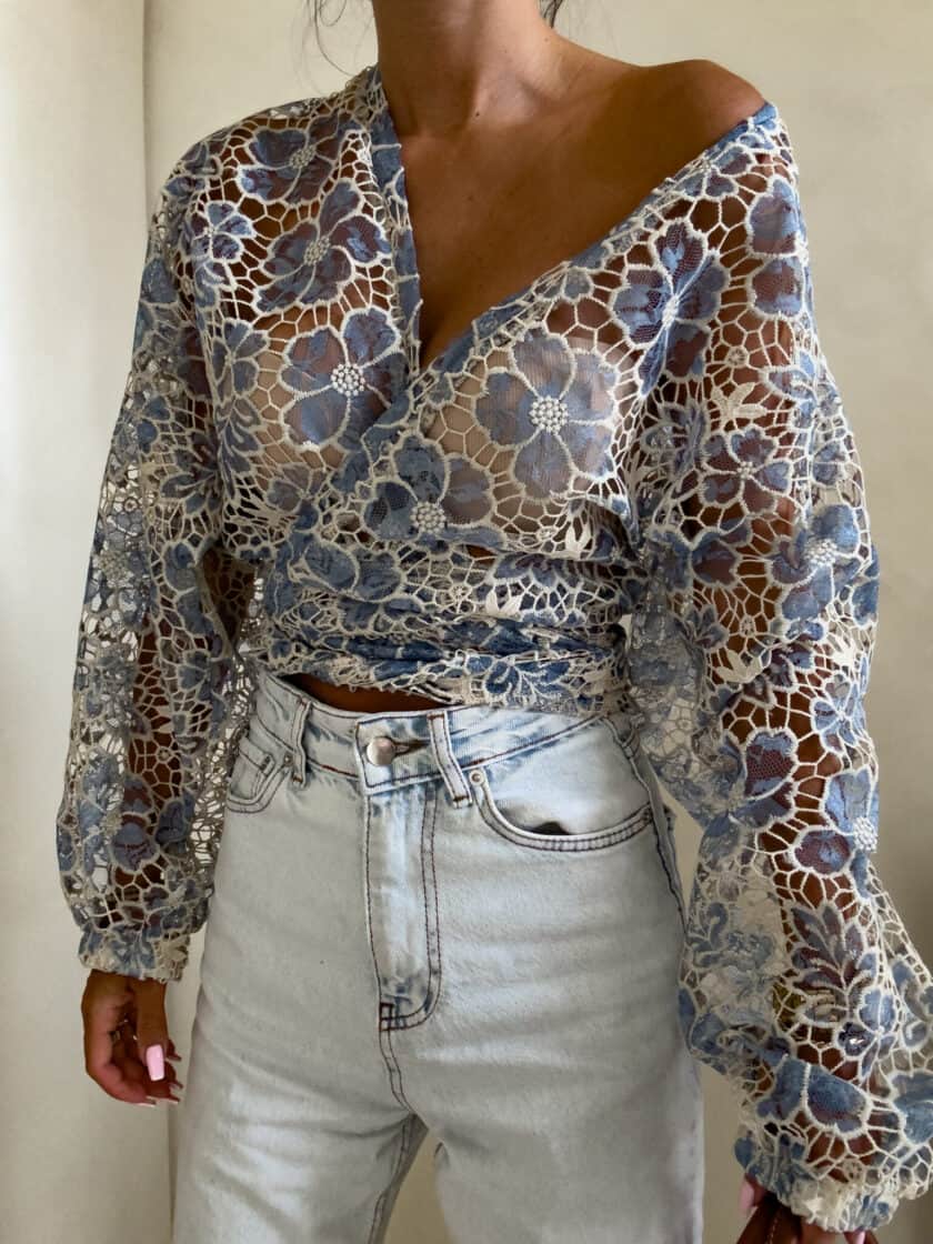 Kimono AŻUROWE  - niebieski - obrazek 8