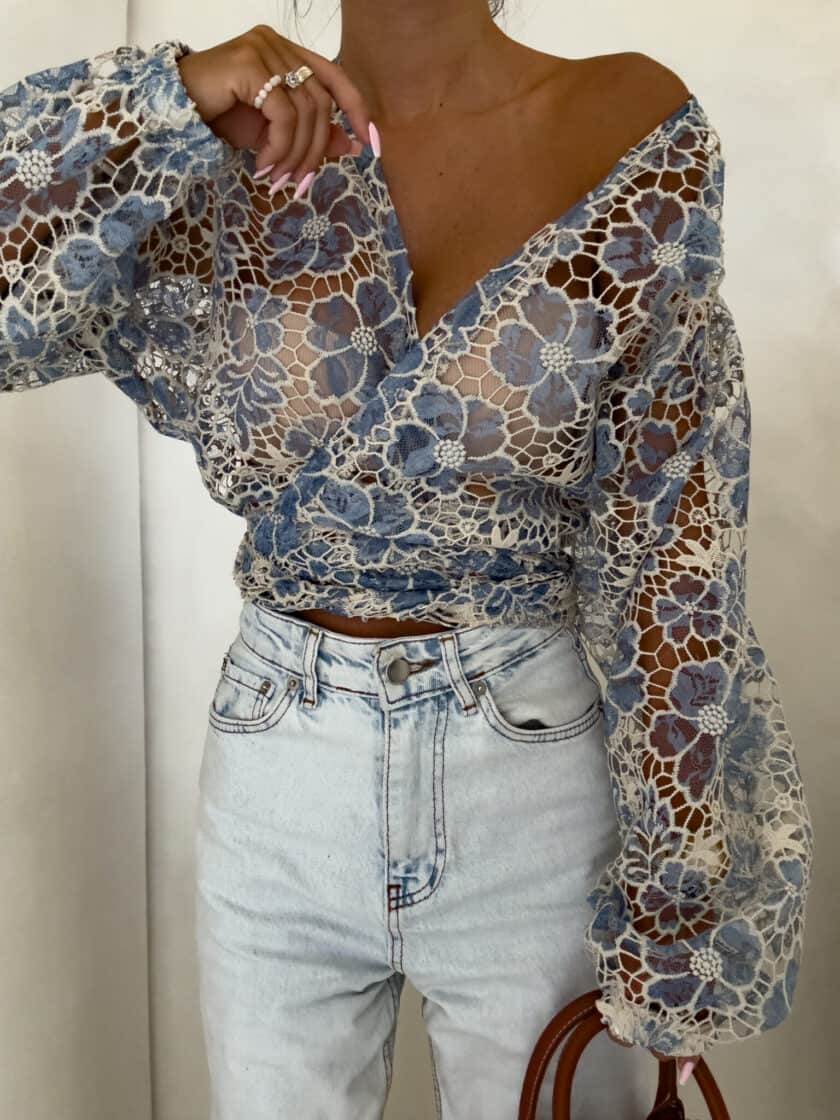 Kimono AŻUROWE  - niebieski - obrazek 7