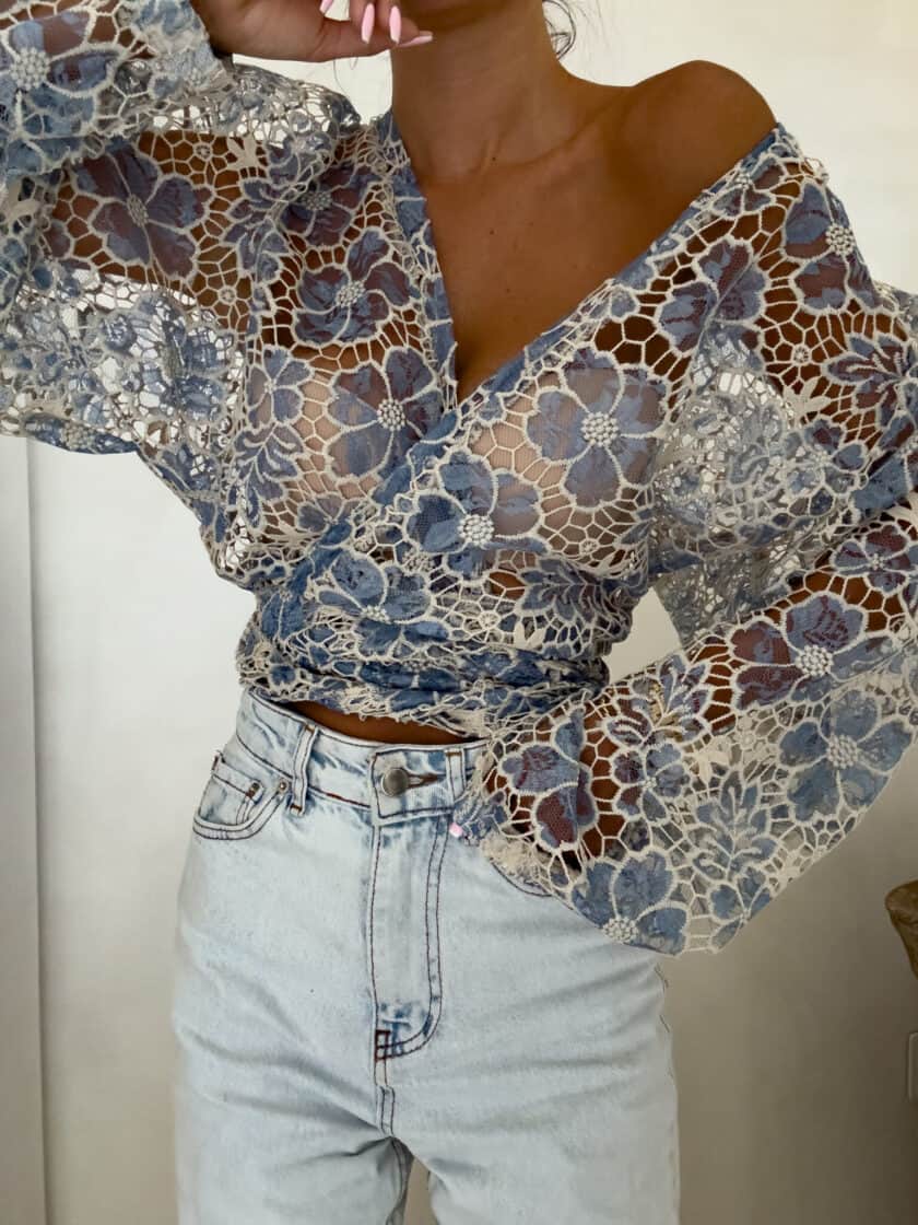 Kimono AŻUROWE  - niebieski - obrazek 5