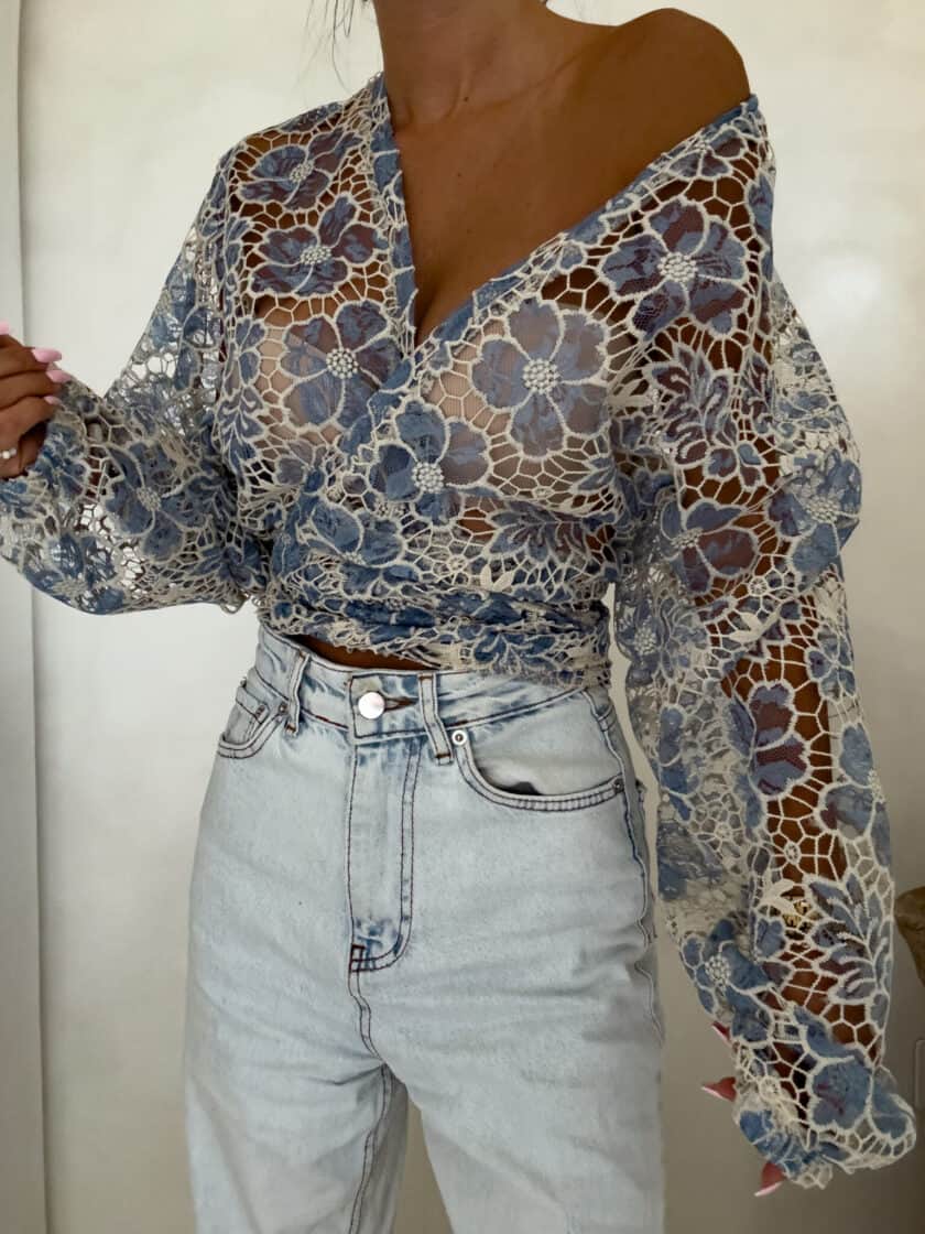 Kimono AŻUROWE  - niebieski - obrazek 4