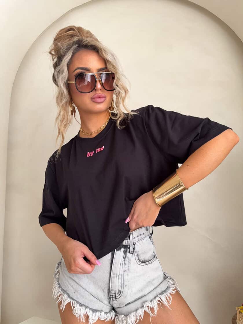 T-shirt pudełkowy ALLO - czarny