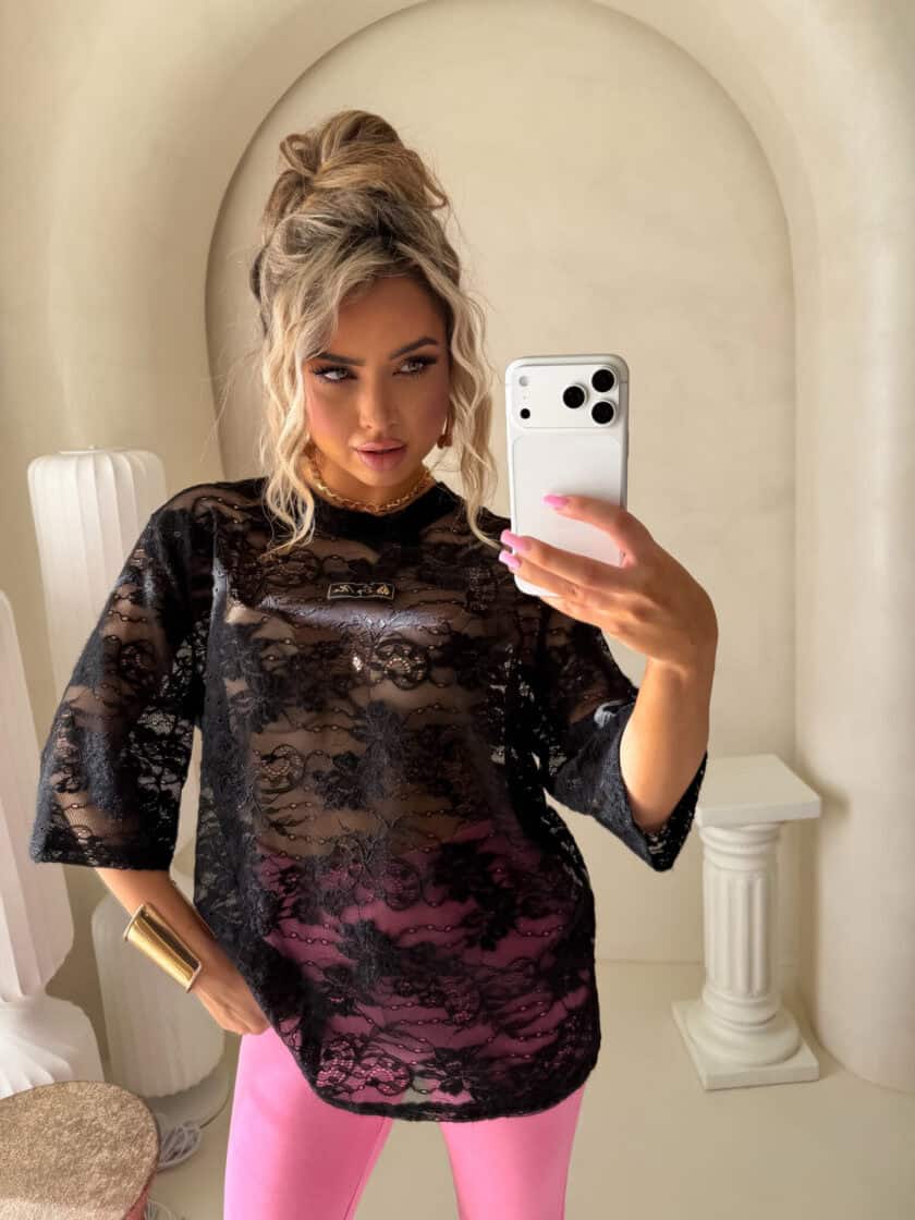 Bluzka MARMARIS koronka print big flowers – czarna - obrazek 3