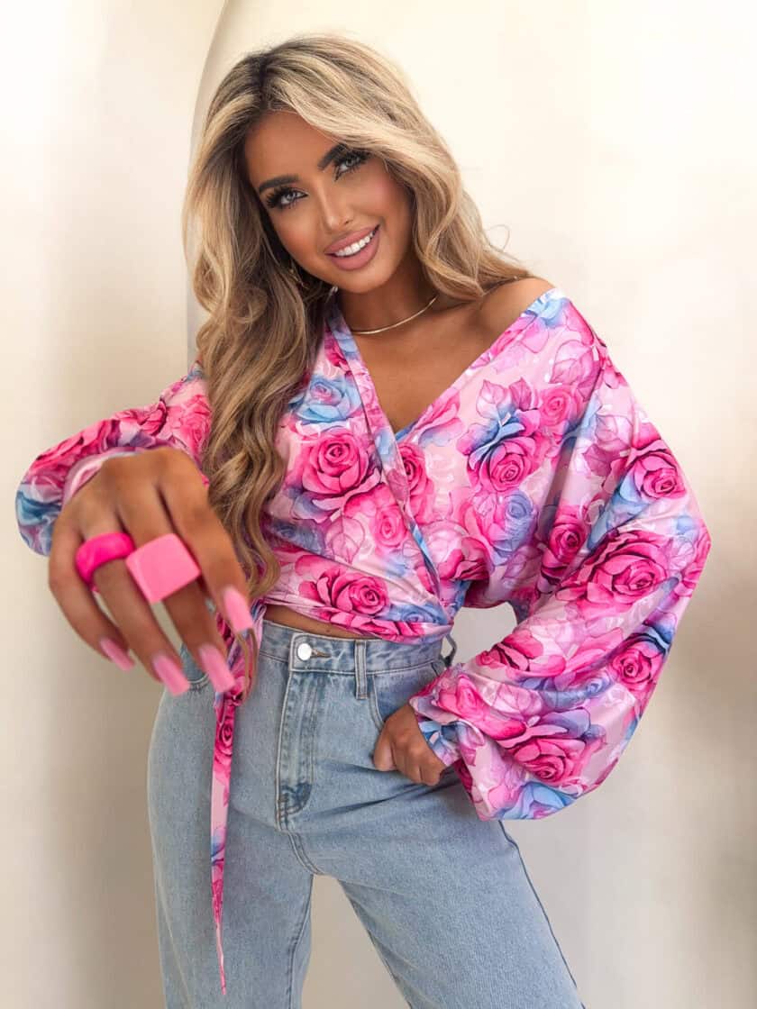 Bluzka KAIRA print róża – fuksja